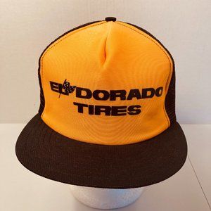 Vtg El Dorado Tires Trucker Orange Hat Yellow Racing Snapback USA
